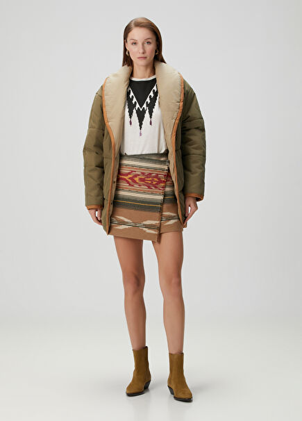 Adelaide Camel Patterned Mini Linen Skirt