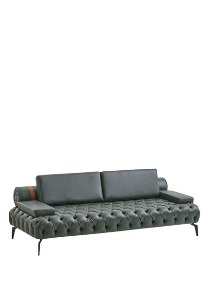 Alex Yeşil Deri Kapitone Üçlü Kanepe