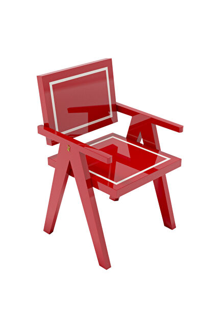 Red Wood Lacquered Dining Room Chair