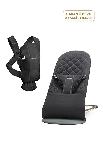 Woven Cotton Black Kangaroo 3.5-13 kg and Bliss Black Mini Baby Carrier Set of 2