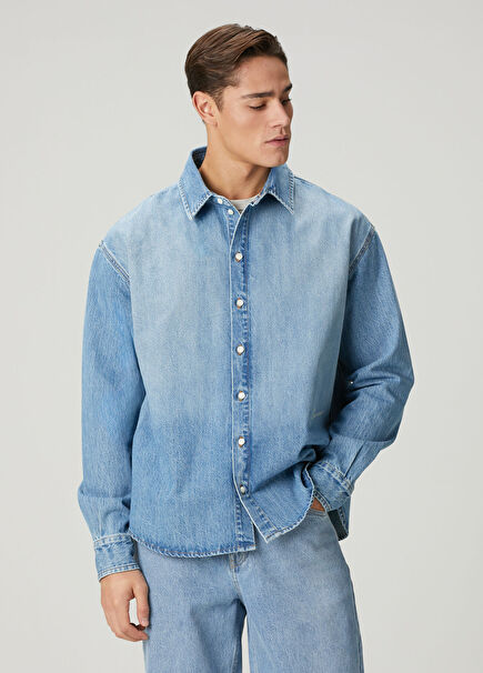 Simon Blue Logo Embroidered Denim Shirt