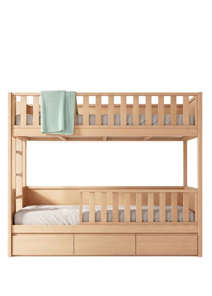 Natural Wooden Children's Bunk Bed with Drawers 100 x 200 cm