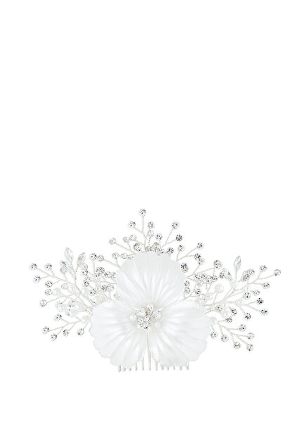Julia White Pearl Flower Glass Crystal Women's Veil Accessory