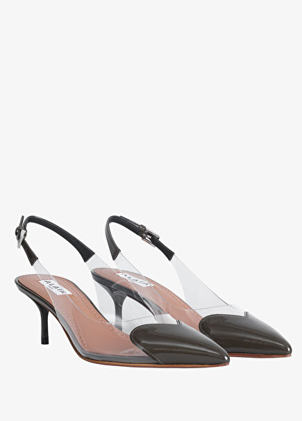 Deri Garnili Transparan Topuklu Ayakkabı