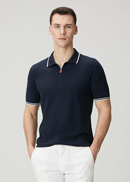 Lacivert Beyaz Polo Yaka T-shirt