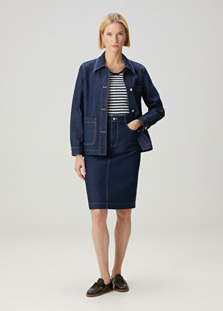 Navy Midi Denim Skirt
