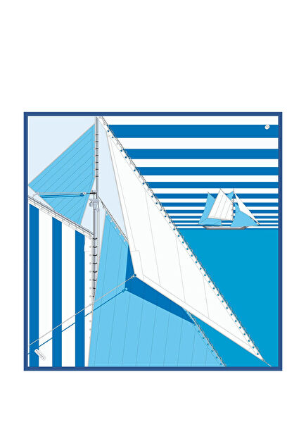 Sail Line Pattern Twill Silk Women's Scarf