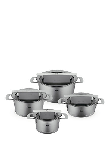 Phi Collection Cam Kapak Gri Çelik 8 Parça Tencere Seti