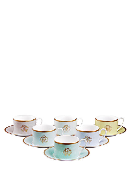 Lizzard Sunrise 6 Kişilik Pastel Renkli Porselen Kahve ve Çay Fincan Takımı