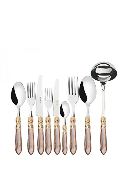 Aladdin Onyx Brown Gold Stainless Steel 75-Piece Fork Spoon Knife Set