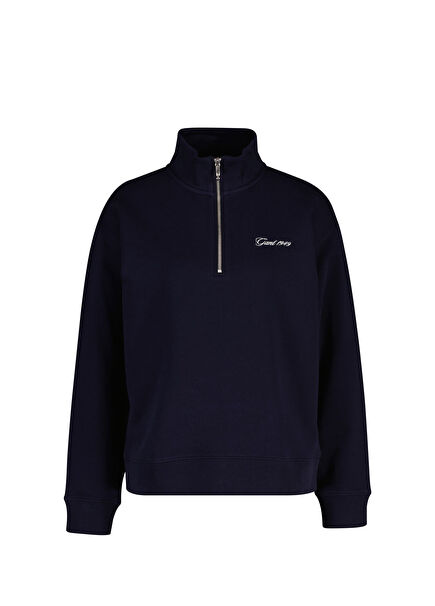 Lacivert Yarım Fermuarlı Kadın Sweatshirt
