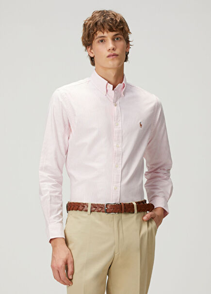 Pembe Çizgi Desenli Gömlek