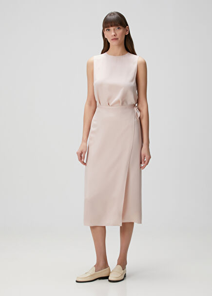 Light Pink Midi Wrap Silk Skirt