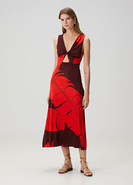 Deep Heart Red Midi Dress