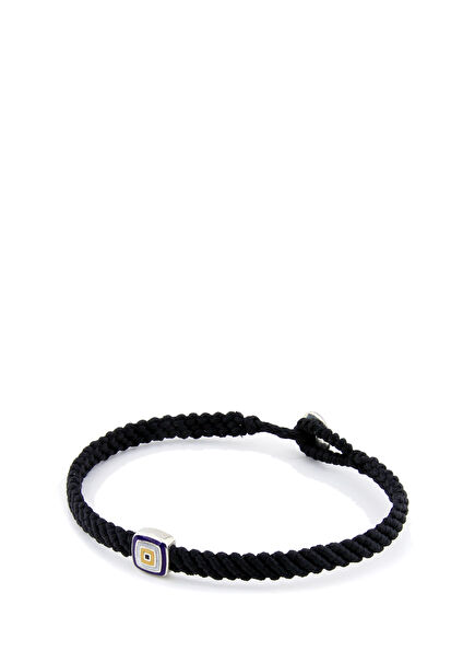 Evil Eye Square Makrame Siyah Erkek Gümüş Bileklik