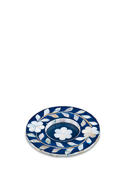 Floral Patterned Blue Mother-of-Pearl Inlaid Coasters