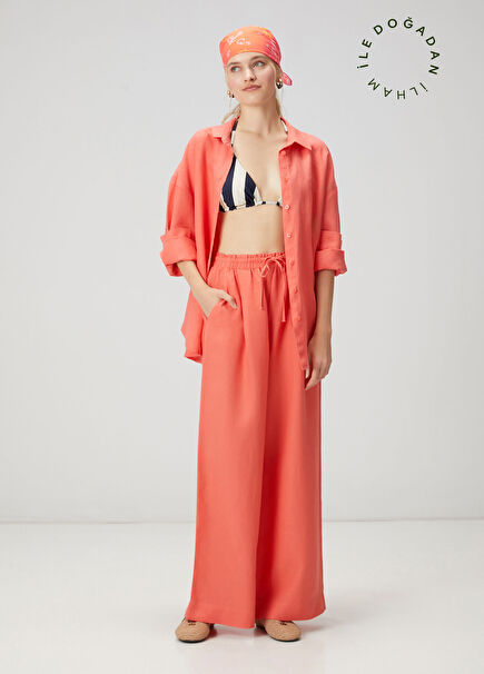 Salmon Wide-Leg Linen Trousers