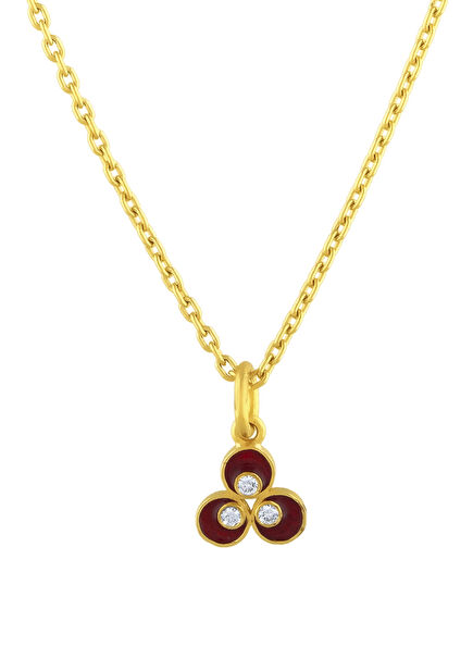 24K Gold Red Enamel Gynamani Diamond Pendant