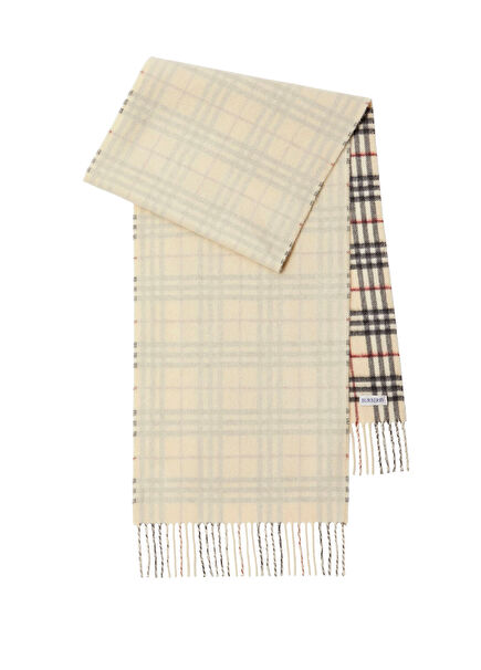 Reversible Check Krem Rengi Kaşmir Kadın Atkı