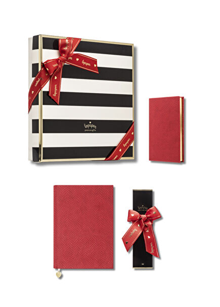 Kırmızı Vegan Deri 2026 Günlük Ajanda & Defter & Kalem Hediye Seti