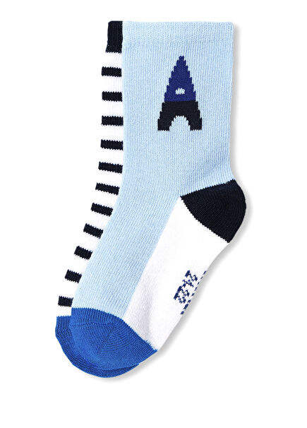 Blue Intarsia Soft Knit 2-Pack Baby Boy Socks