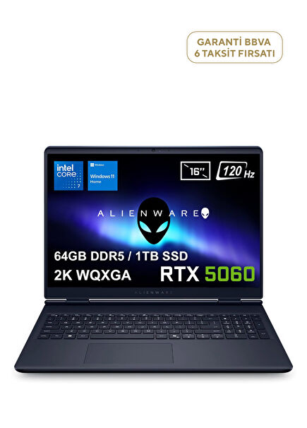 Alienware 16 Aurora Intel Core 7-240H 64GB DDR5 1TB SSD RTX5060 8GB 16" 2K WQXGA 120Hz WVA W11 Home Gaming Laptop AC16250-C716156Wv3