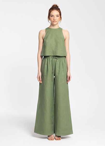 Ciel Green Linen Women's Trousers