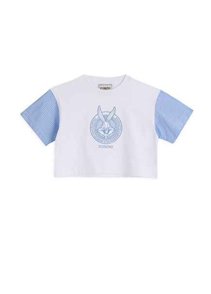 White Blue Printed Short Sleeve Girls T-shirt