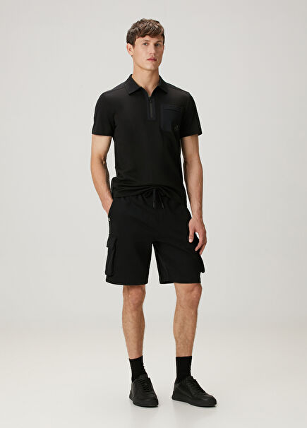 Hartsfield Siyah Beli Kordonlu Kargo Şort