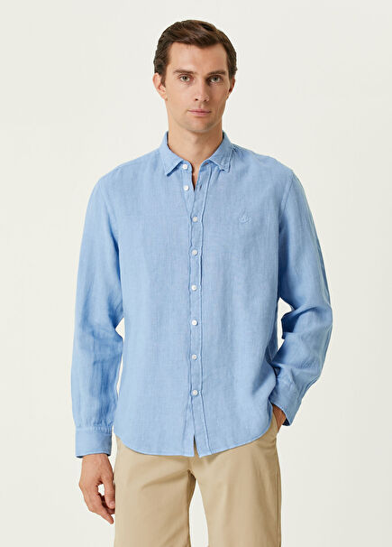 Comfort Fit Mavi Keten Gömlek