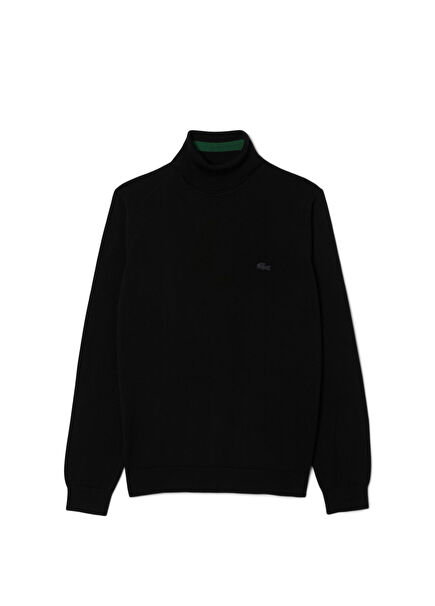 Siyah Yün Regular Fit Boğazlı Yaka Erkek Kazak