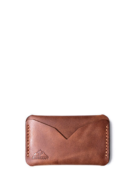 Troya Logo Detailed Tobacco Palm Leather Card Holder