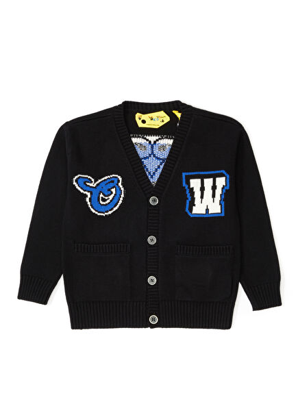 Blue Black Logo Boys' Knitwear Kardigan