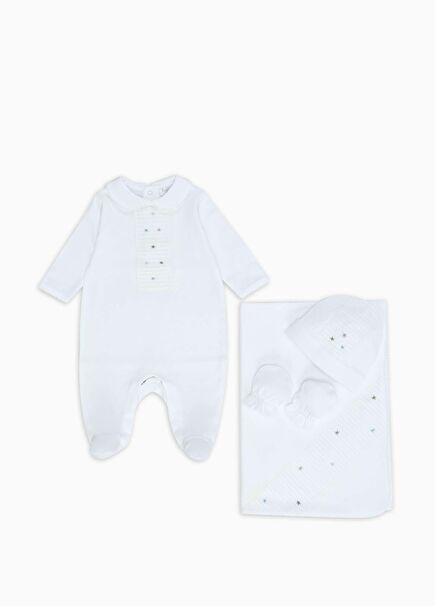 Beyaz Yıldız Nakışlı Kız Bebek Hediye Seti