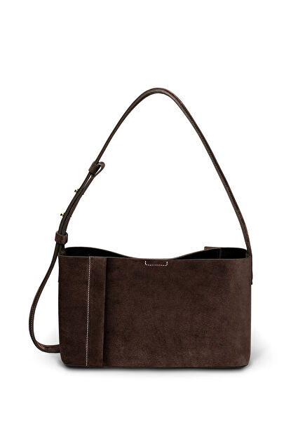 The Small Tote Plissé Brown Suede Women's Shoulder Bag
