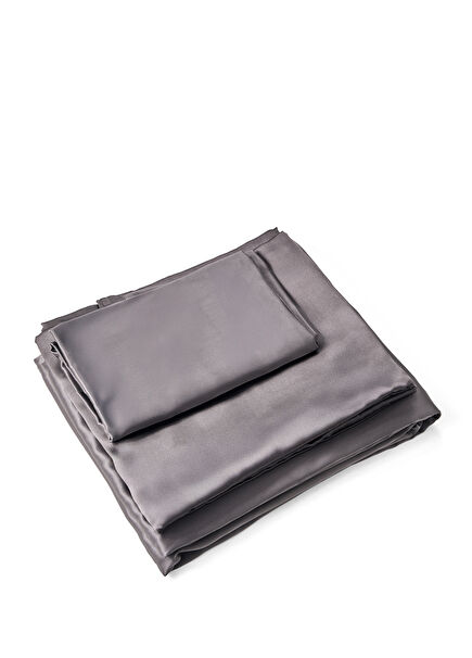 Dark Grey Silk Single Duvet Cover Set 160 x 220 cm