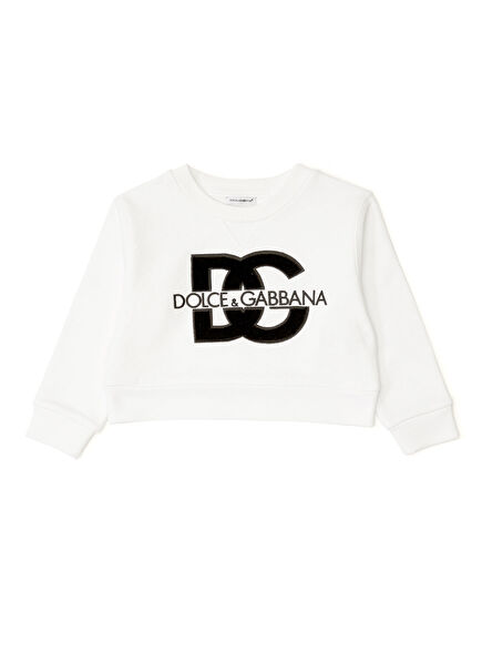 Beyaz Logo İşlemeli Kız Çocuk Sweatshirt