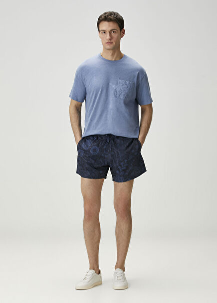 Lacivert Şal Desenli Mayo