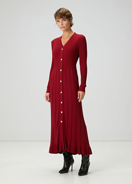 Burgundy Midi Knit Dress