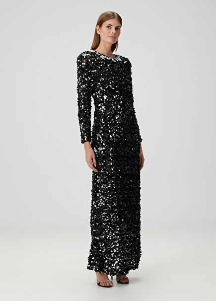 Black Silver Sequin Women's Evening Dress