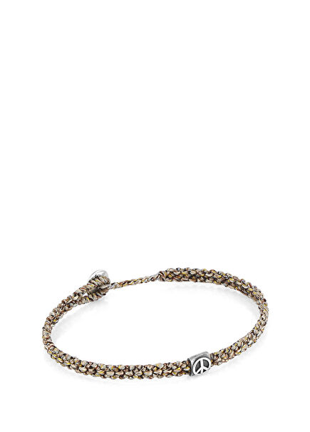 Peace Braided Wax Mens Silver Bracelet