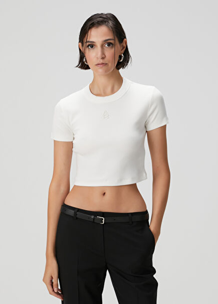 Beyaz Ribli Crop T-shirt
