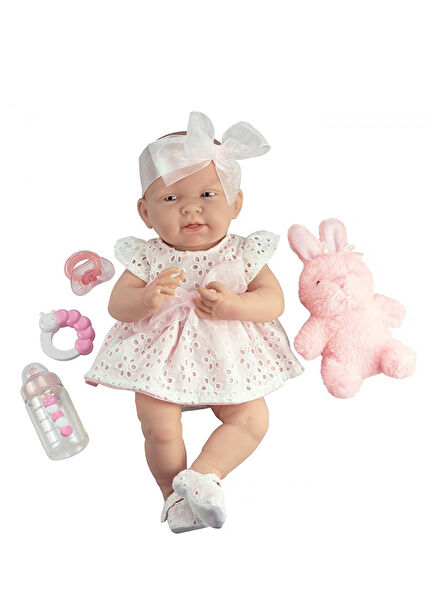 Pembe Tavşan ve Gerçekçi Yenidoğan Oyuncak Kız Bebek 38 cm