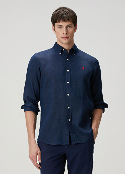 Navy Blue Linen Shirt