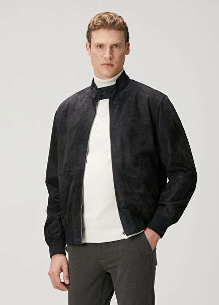 Barron Navy Blue Double-Sided Leather Coat