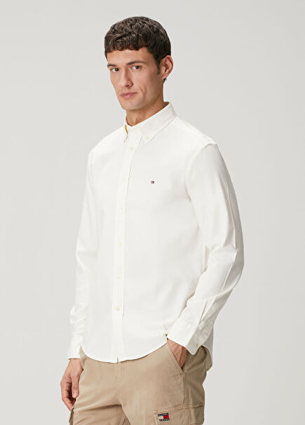 Regular Fit Beyaz Flex Flannel Gömlek