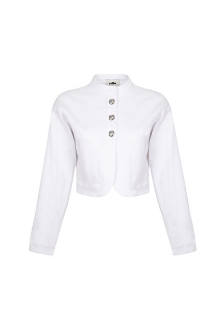 White Gabardine Stitched Women's Short Jacket