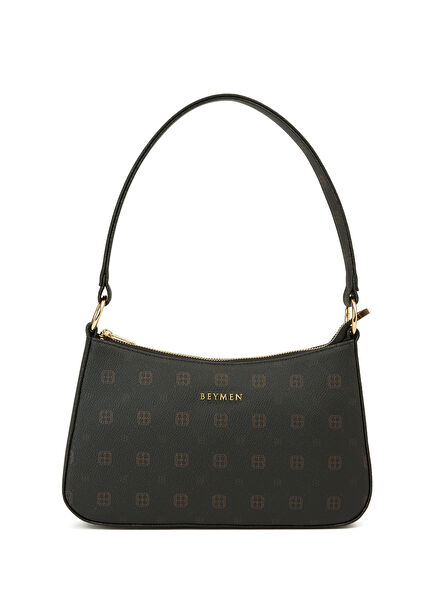 Siyah Logo Desenli Kadın Omuz Çantası