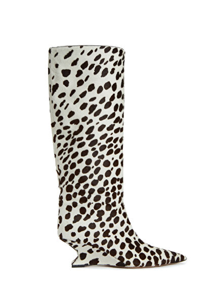 Nina Brown White Patterned Women's Leather Boots