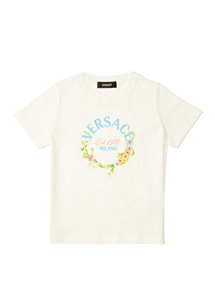 White Logo Printed Girls T-Shirt